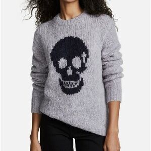 Skull Cashmere Sweater Womens Medium Wool Alpaca Blend Chunky Knit Goth Cross